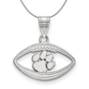 Sterling Silver Clemson U Football Pendant Necklace - 24 Inch